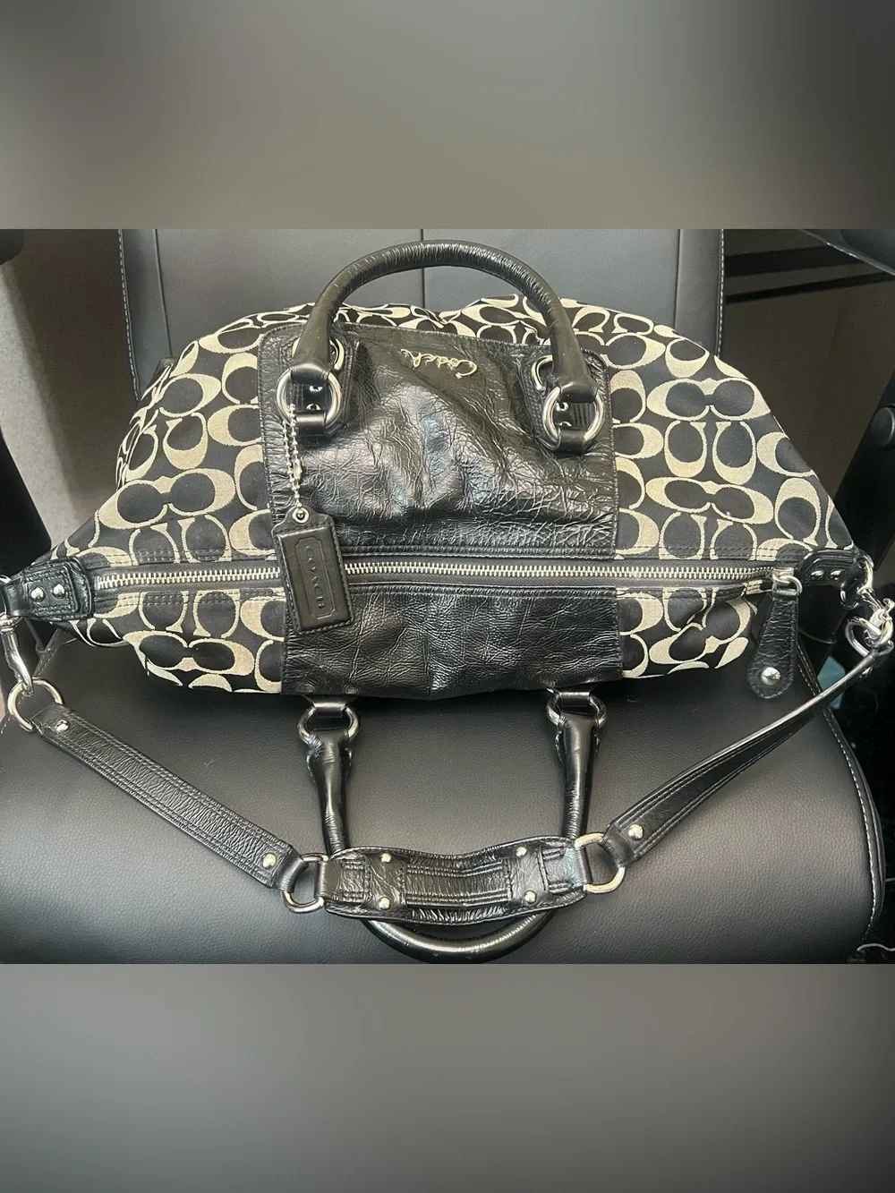 Coach Black & Cream Signature Satchel